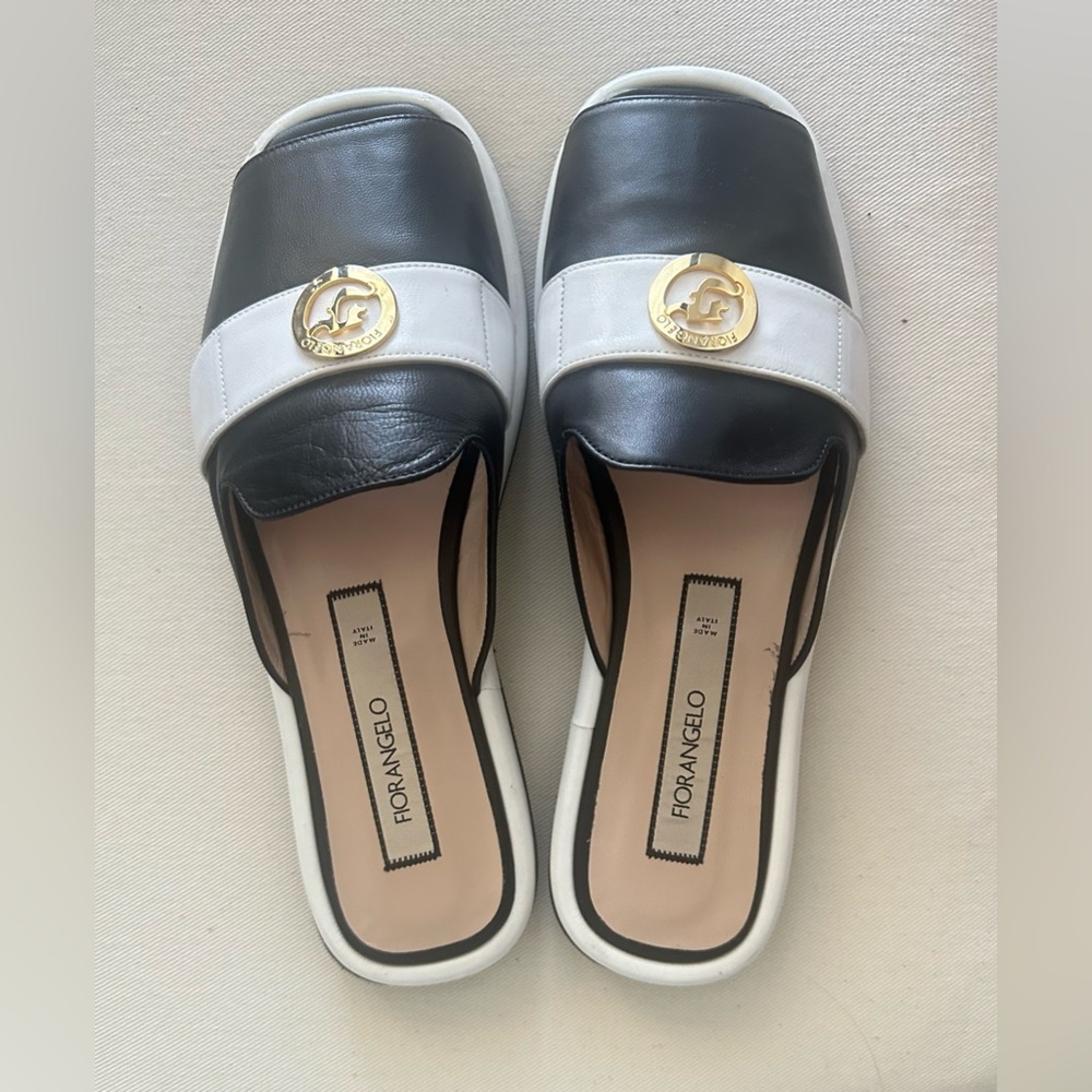 FIORANGELO handmade Italian Black and White Leather Mules